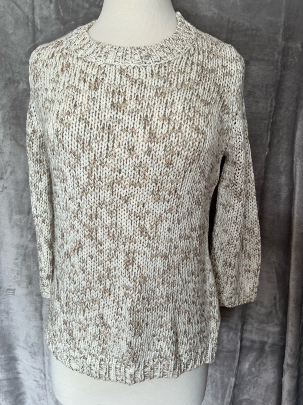 Liz Claiborne Sweater Womens Medium Knit Crewneck Tan Cream Marled